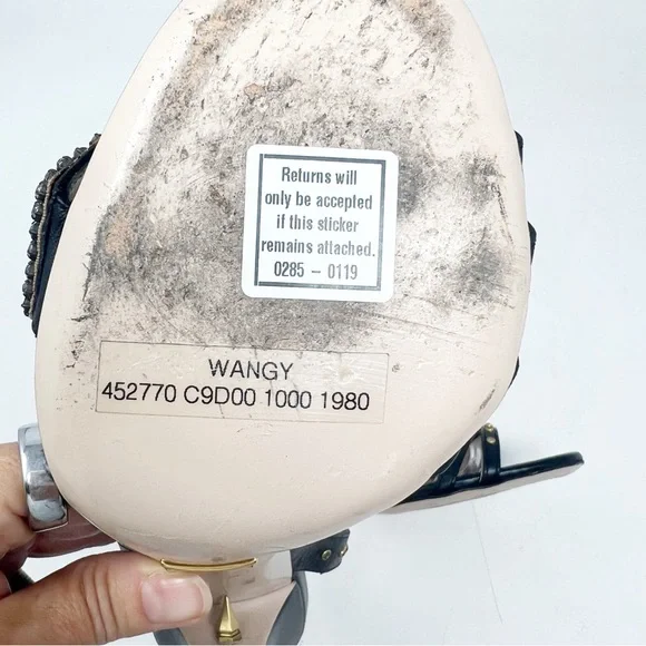 GUCCI WANGY BLACK LEATHER EMBELLISHED PARTY COCKTAIL SANDALS WOMENS SZ 36.5/6.5 - Picture 3 of 10